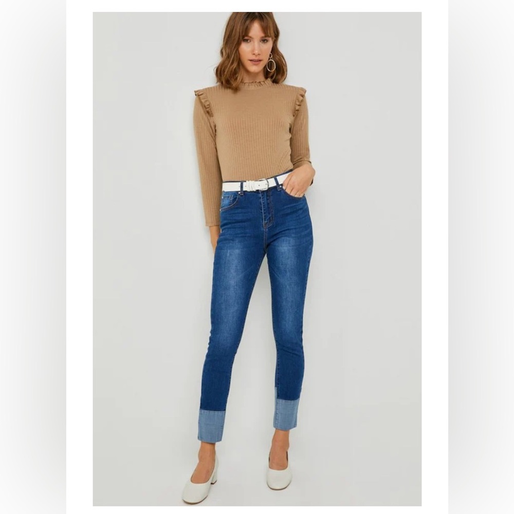 Ruffle mock neck top